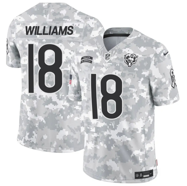 Men's Chicago Bears #18 Caleb Williams 2024 F.U.S.E Arctic Camo Salute to Service Limited Football Stitched Jersey